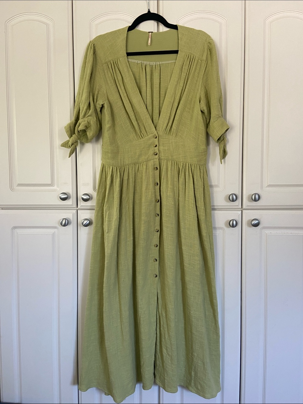 Free People “Love of my Life” Light Green Button-Front Cotton Gauze Midi Dress